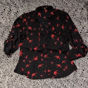 🦅Power in Flight 🦅 Express Portofino Bird Print Button‑Up | S/P